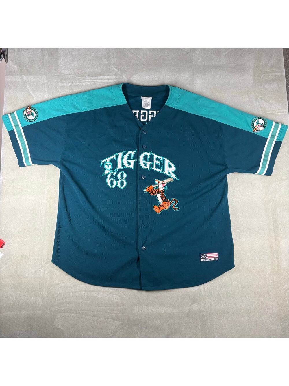 Vintage Disneyland Tigger 68 Baseball Jersey Disney Resort XXL Button‎ Up Y2K